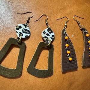 2 Pair of Leather Earrings Handmade Earrings Sets